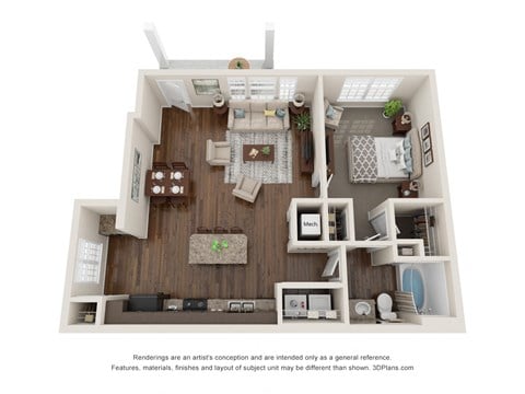 Floor plan for 1 bed, 1 bath, 816 sqft